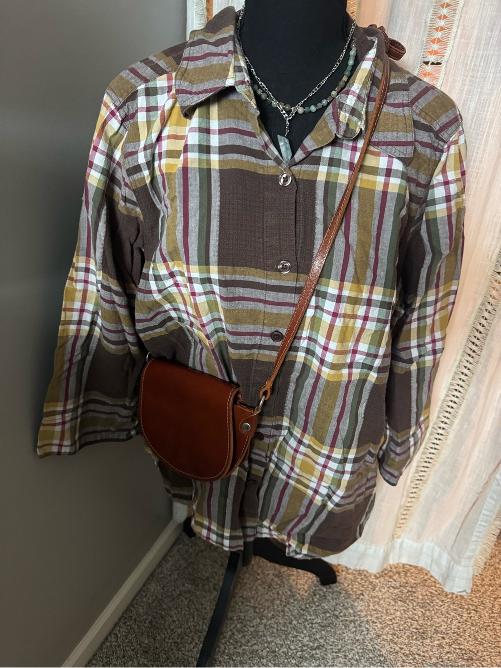 Autumn Ms. Lee Brown Plaid Button Down Women
